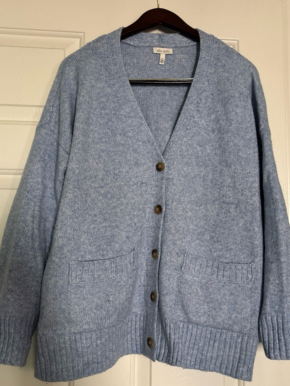 Ella Moss Heather Light Blue V-Neck Button Cardigan